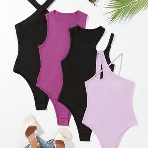 One Piece Bodysuit Set - Black, Purple, and light purple